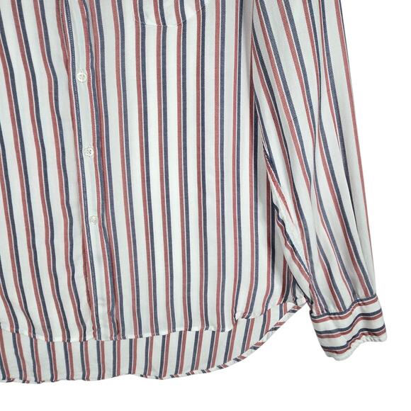 Frank & Eileen Eileen Button Down Shirt Women Small Modal Striped Blue Red Italy - Picture 6 of 12
